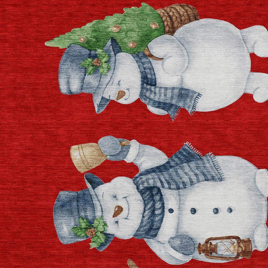 5' X 8' Red Denim Blue And Ivory Snowmen Washable Indoor Outdoor Area Rug - Homeroots - Flyclothing LLC