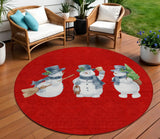 8' Red Denim Blue And Ivory Round Snowmen Washable Indoor Outdoor Area Rug - Homeroots - Flyclothing LLC