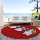 8' Red Denim Blue And Ivory Round Snowmen Washable Indoor Outdoor Area Rug - Homeroots - Flyclothing LLC