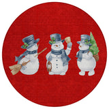 8' Red Denim Blue And Ivory Round Snowmen Washable Indoor Outdoor Area Rug - Homeroots - Flyclothing LLC