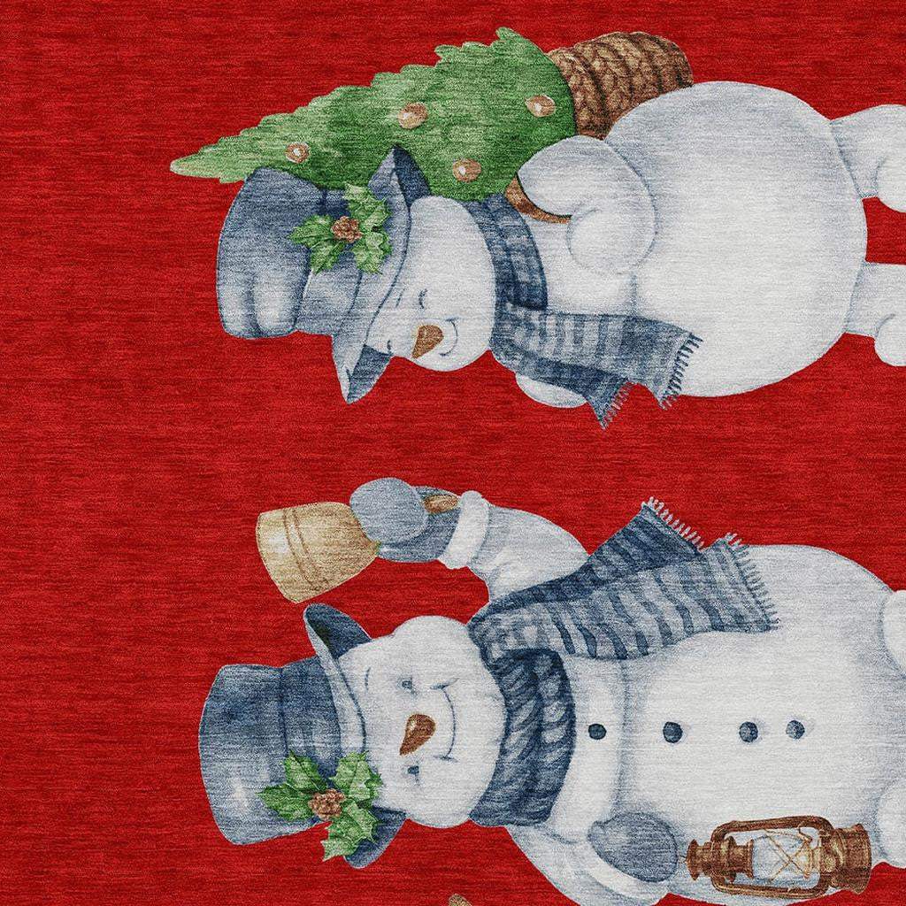 9' X 12' Red Denim Blue And Ivory Snowmen Washable Indoor Outdoor Area Rug - Homeroots - Flyclothing LLC