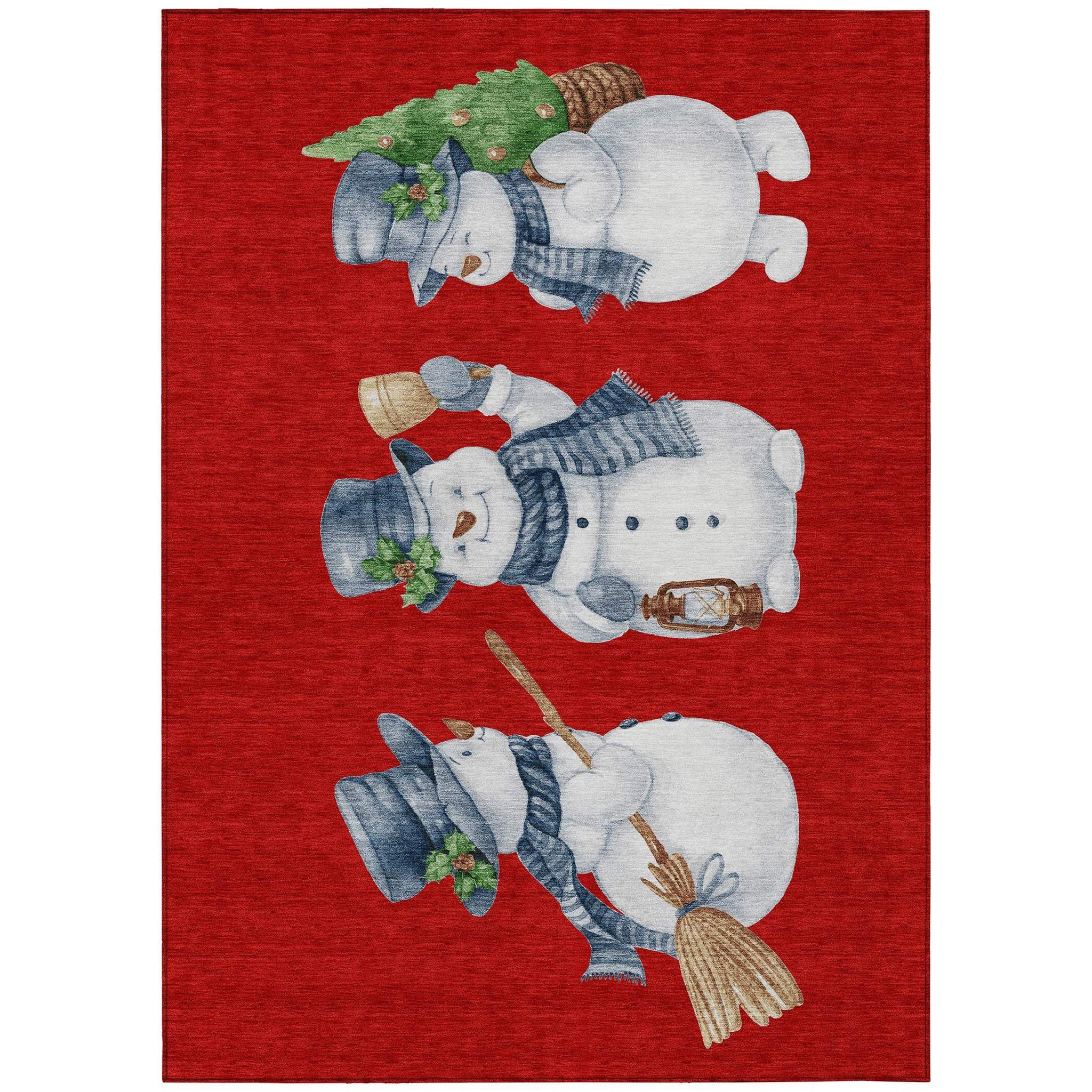 9' X 12' Red Denim Blue And Ivory Snowmen Washable Indoor Outdoor Area Rug - Homeroots - Flyclothing LLC