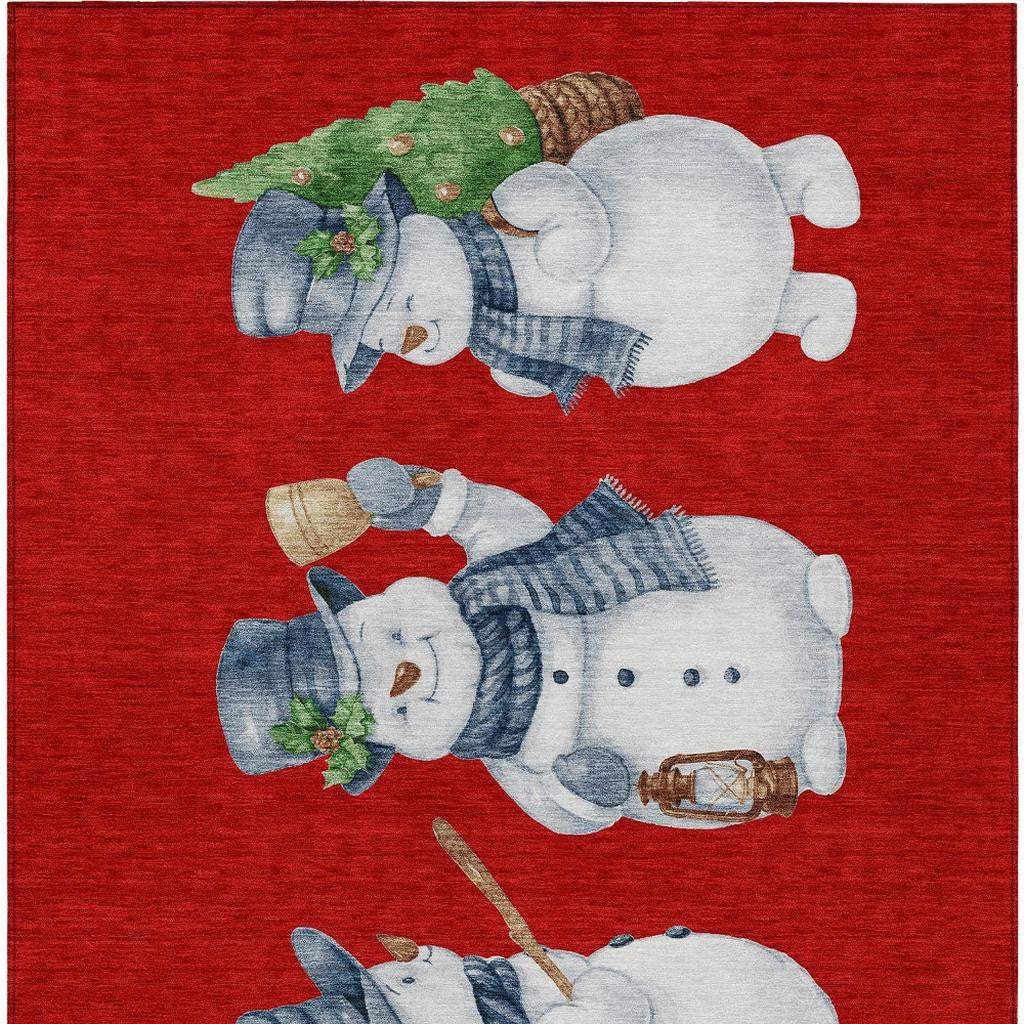 10' X 14' Red Denim Blue And Ivory Snowmen Washable Indoor Outdoor Area Rug - Homeroots - Flyclothing LLC