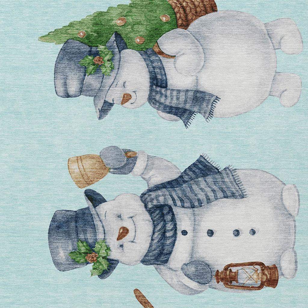 3' X 5' Sky Blue Denim Blue And Ivory Snowmen Washable Indoor Outdoor Area Rug - Homeroots - Flyclothing LLC