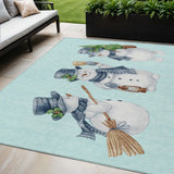 5' X 8' Sky Blue Denim Blue And Ivory Snowmen Washable Indoor Outdoor Area Rug - Homeroots - Flyclothing LLC