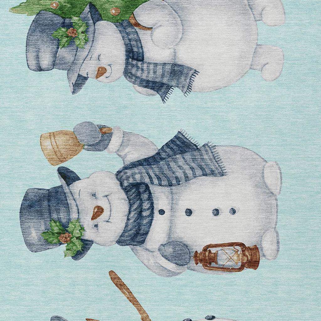 5' X 8' Sky Blue Denim Blue And Ivory Snowmen Washable Indoor Outdoor Area Rug - Homeroots - Flyclothing LLC