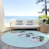 8' Sky Blue Denim Blue And Ivory Round Snowmen Washable Indoor Outdoor Area Rug - Homeroots - Flyclothing LLC