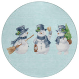 8' Sky Blue Denim Blue And Ivory Round Snowmen Washable Indoor Outdoor Area Rug - Homeroots - Flyclothing LLC