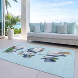 8' X 10' Sky Blue Denim Blue And Ivory Snowmen Washable Indoor Outdoor Area Rug - Homeroots - Flyclothing LLC
