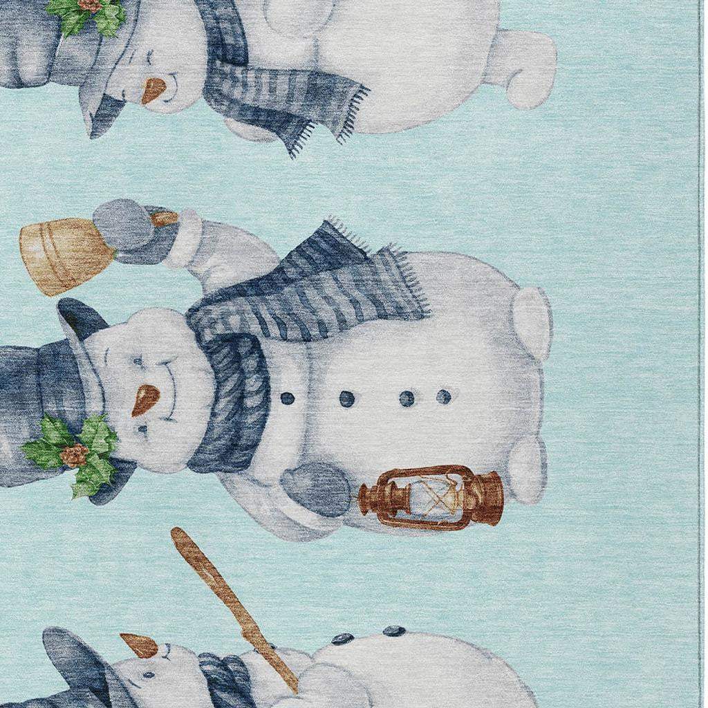 9' X 12' Sky Blue Denim Blue And Ivory Snowmen Washable Indoor Outdoor Area Rug - Homeroots - Flyclothing LLC