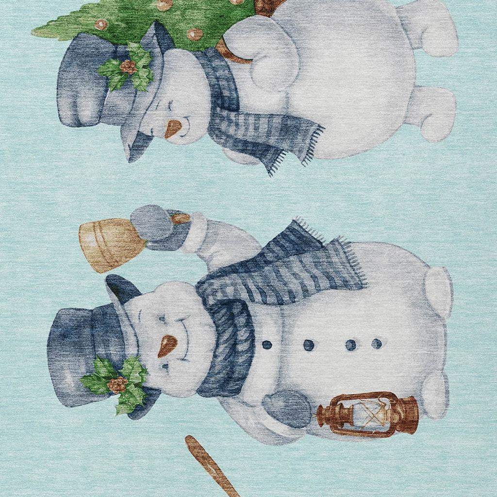 10' X 14' Sky Blue Denim Blue And Ivory Snowmen Washable Indoor Outdoor Area Rug - Homeroots - Flyclothing LLC