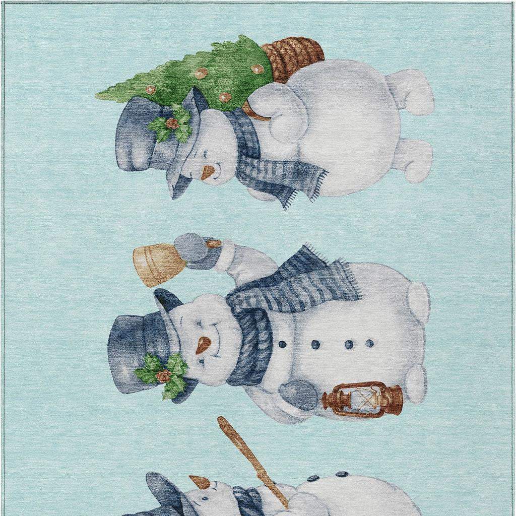 10' X 14' Sky Blue Denim Blue And Ivory Snowmen Washable Indoor Outdoor Area Rug - Homeroots - Flyclothing LLC