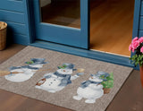 3' X 5' Taupe Denim Blue And Ivory Snowmen Washable Indoor Outdoor Area Rug - Homeroots - Flyclothing LLC