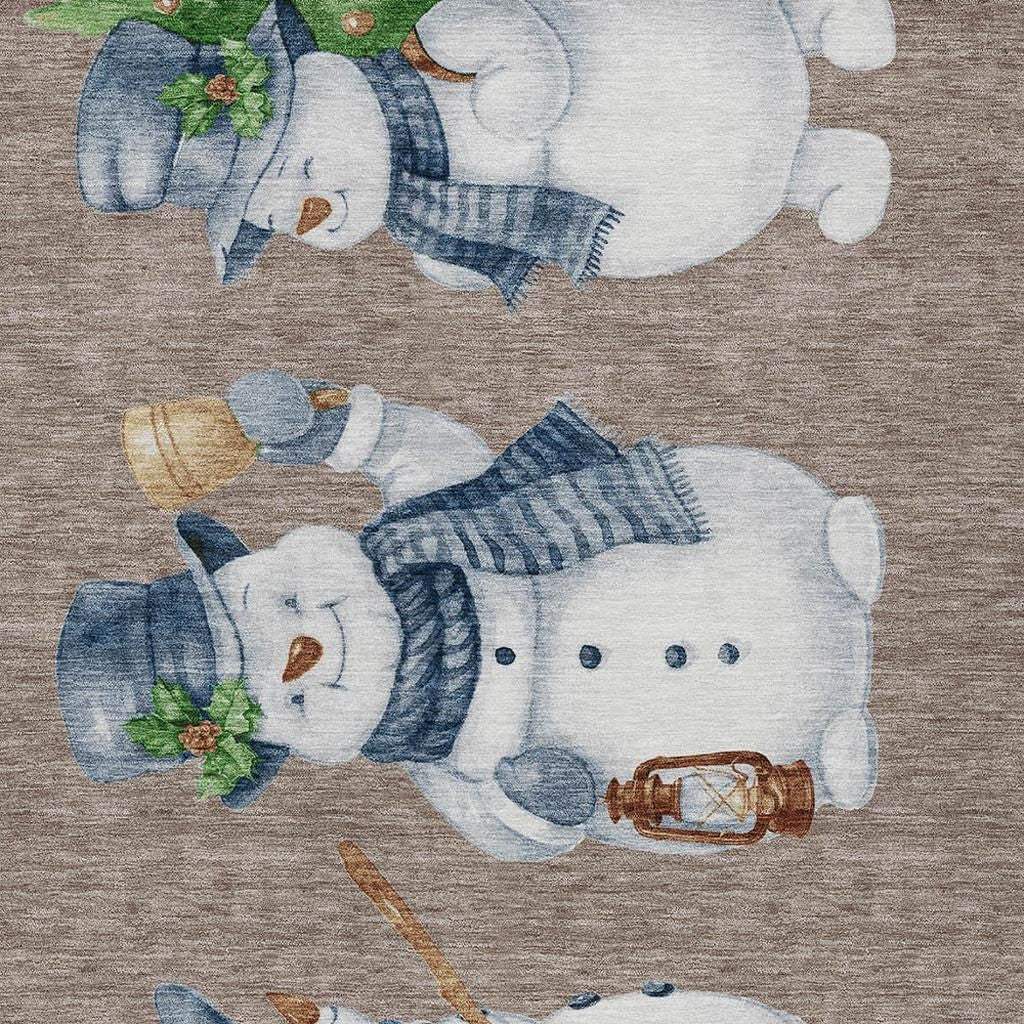 3' X 5' Taupe Denim Blue And Ivory Snowmen Washable Indoor Outdoor Area Rug - Homeroots - Flyclothing LLC