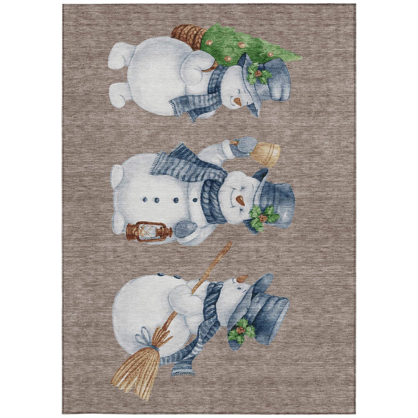 5' X 8' Taupe Denim Blue And Ivory Snowmen Washable Indoor Outdoor Area Rug - Homeroots - Flyclothing LLC