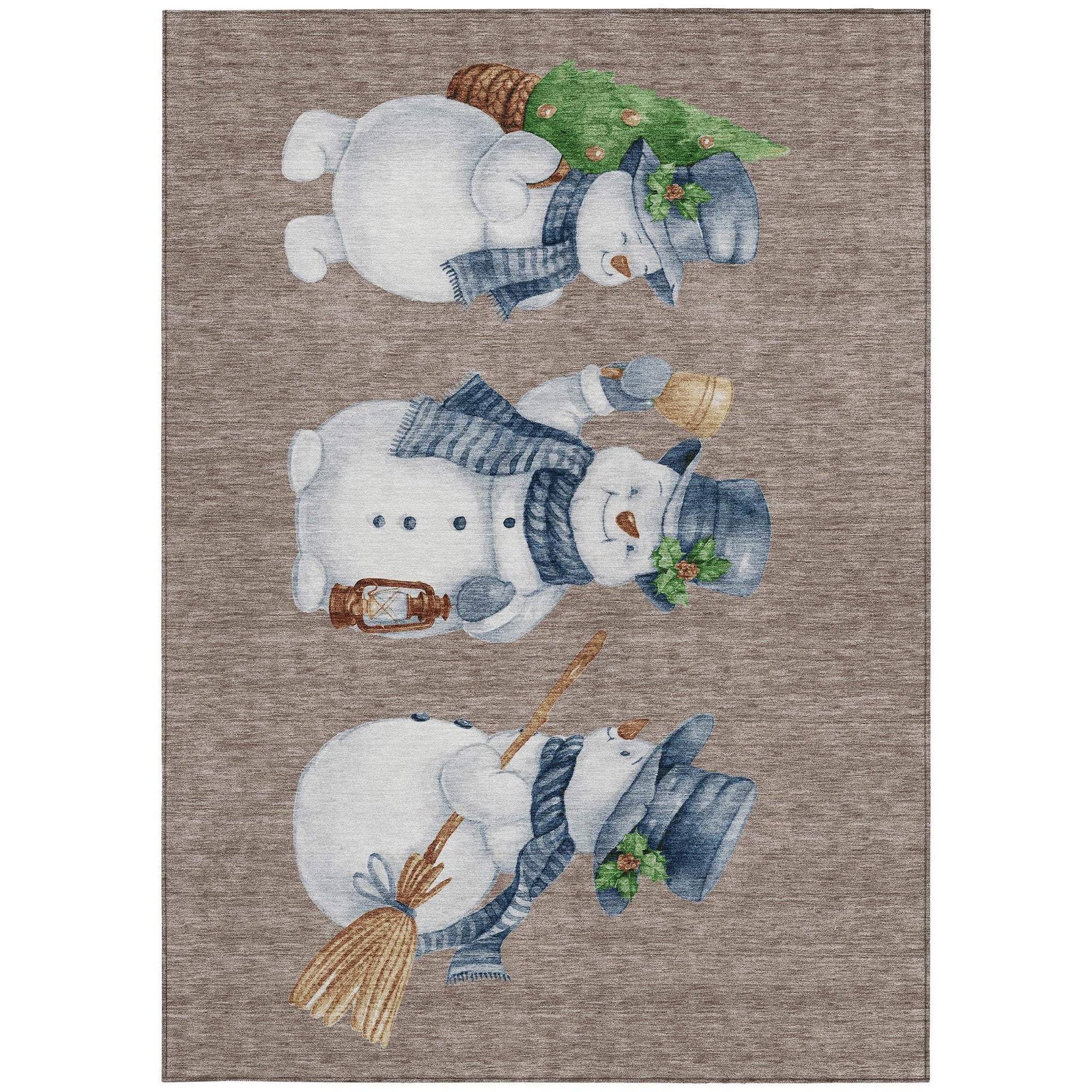 5' X 8' Taupe Denim Blue And Ivory Snowmen Washable Indoor Outdoor Area Rug - Homeroots - Flyclothing LLC