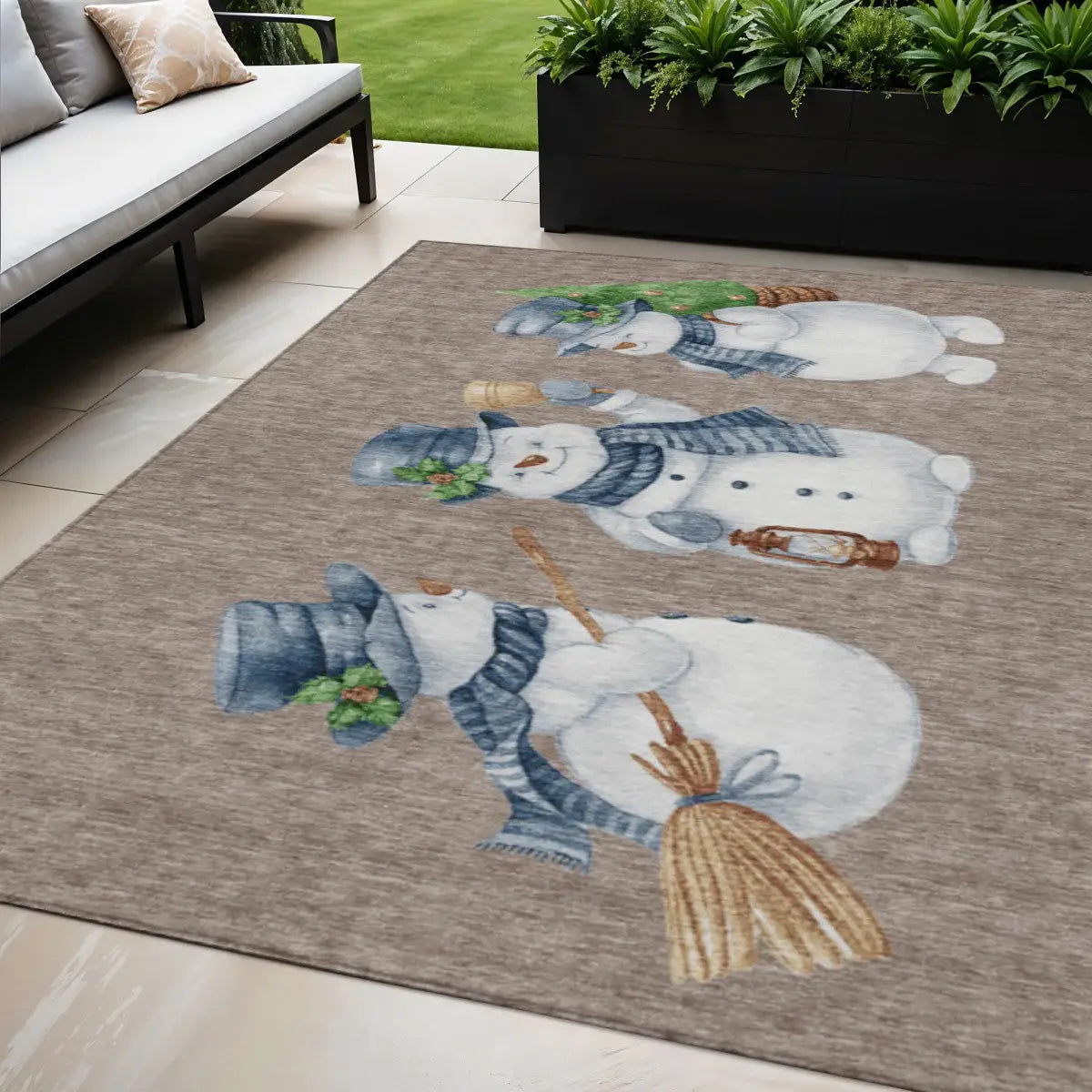 5' X 8' Taupe Denim Blue And Ivory Snowmen Washable Indoor Outdoor Area Rug - Homeroots - Flyclothing LLC