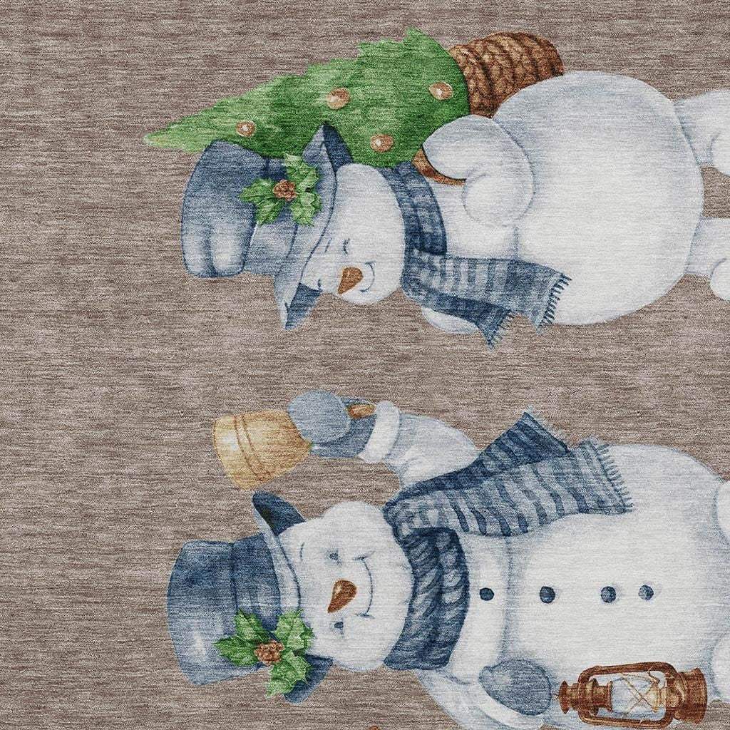 5' X 8' Taupe Denim Blue And Ivory Snowmen Washable Indoor Outdoor Area Rug - Homeroots - Flyclothing LLC