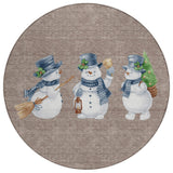 8' Taupe Denim Blue And Ivory Round Snowmen Washable Indoor Outdoor Area Rug - Homeroots - Flyclothing LLC