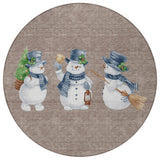 8' Taupe Denim Blue And Ivory Round Snowmen Washable Indoor Outdoor Area Rug - Homeroots - Flyclothing LLC