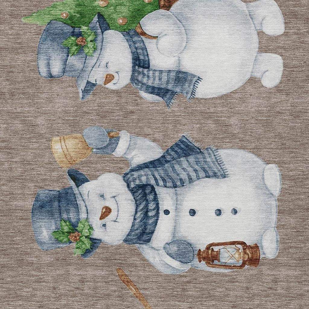 8' X 10' Taupe Denim Blue And Ivory Snowmen Washable Indoor Outdoor Area Rug - Homeroots - Flyclothing LLC