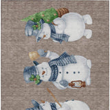 8' X 10' Taupe Denim Blue And Ivory Snowmen Washable Indoor Outdoor Area Rug - Homeroots - Flyclothing LLC