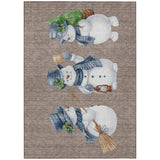 8' X 10' Taupe Denim Blue And Ivory Snowmen Washable Indoor Outdoor Area Rug - Homeroots - Flyclothing LLC