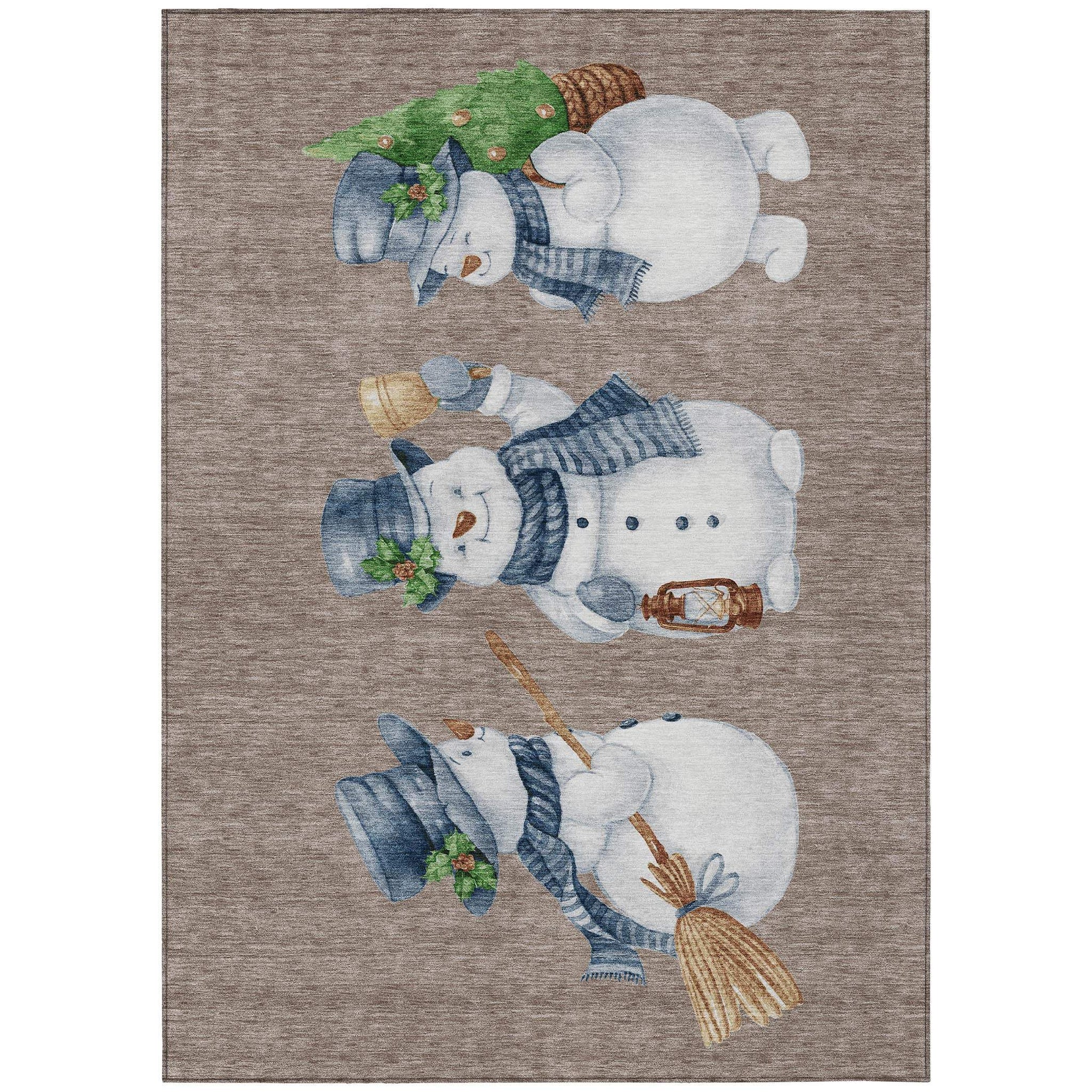 8' X 10' Taupe Denim Blue And Ivory Snowmen Washable Indoor Outdoor Area Rug - Homeroots - Flyclothing LLC