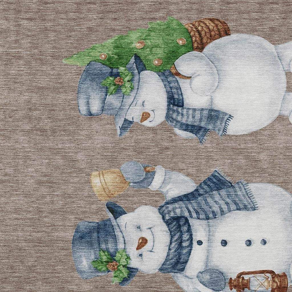 9' X 12' Taupe Denim Blue And Ivory Snowmen Washable Indoor Outdoor Area Rug - Homeroots - Flyclothing LLC