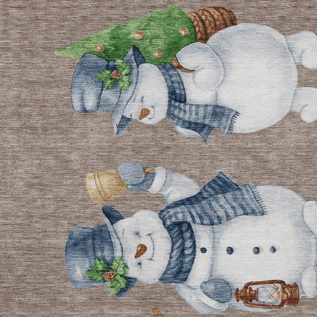 10' X 14' Taupe Denim Blue And Ivory Snowmen Washable Indoor Outdoor Area Rug - Homeroots - Flyclothing LLC