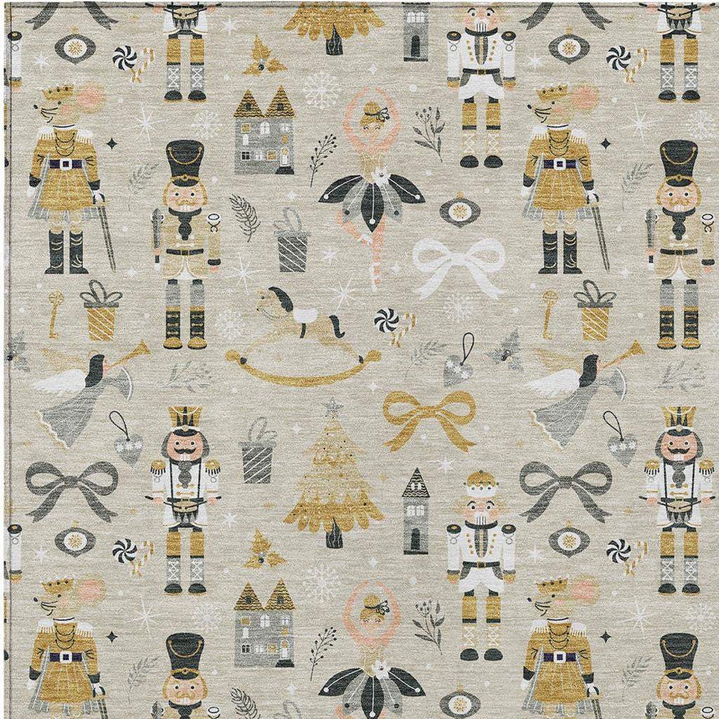 3' X 5' Beige Gold Black And Gray Nutcracker Washable Indoor Outdoor Area Rug - Homeroots - Flyclothing LLC