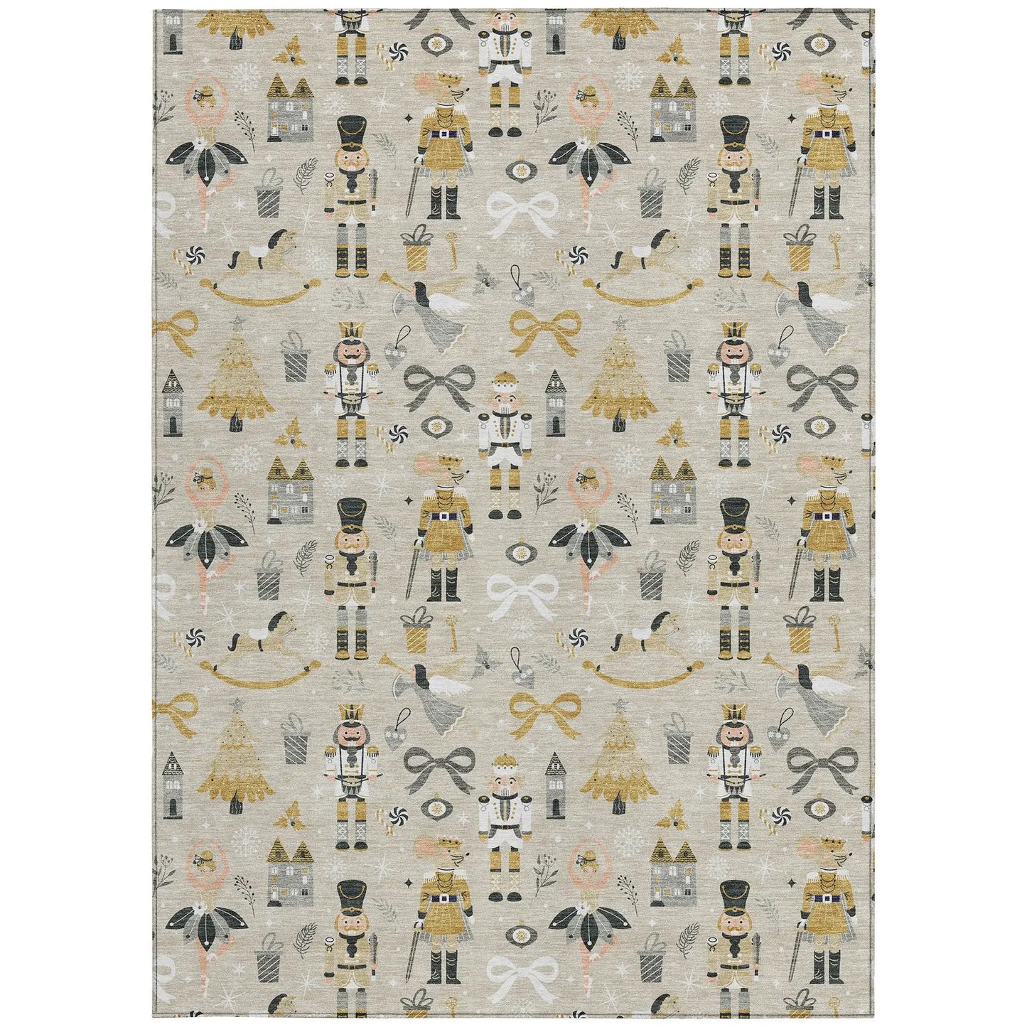3' X 5' Beige Gold Black And Gray Nutcracker Washable Indoor Outdoor Area Rug - Homeroots - Flyclothing LLC