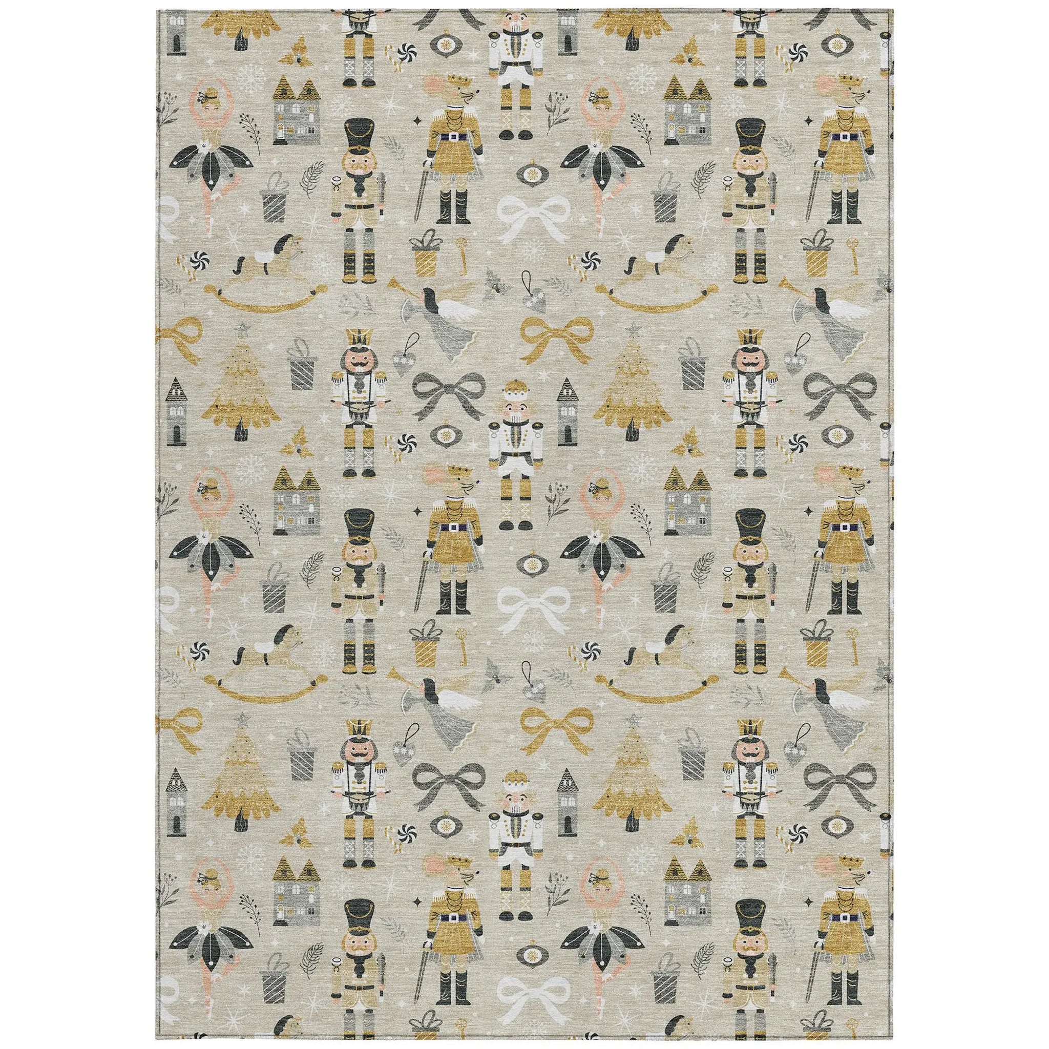 3' X 5' Beige Gold Black And Gray Nutcracker Washable Indoor Outdoor Area Rug - Homeroots - Flyclothing LLC