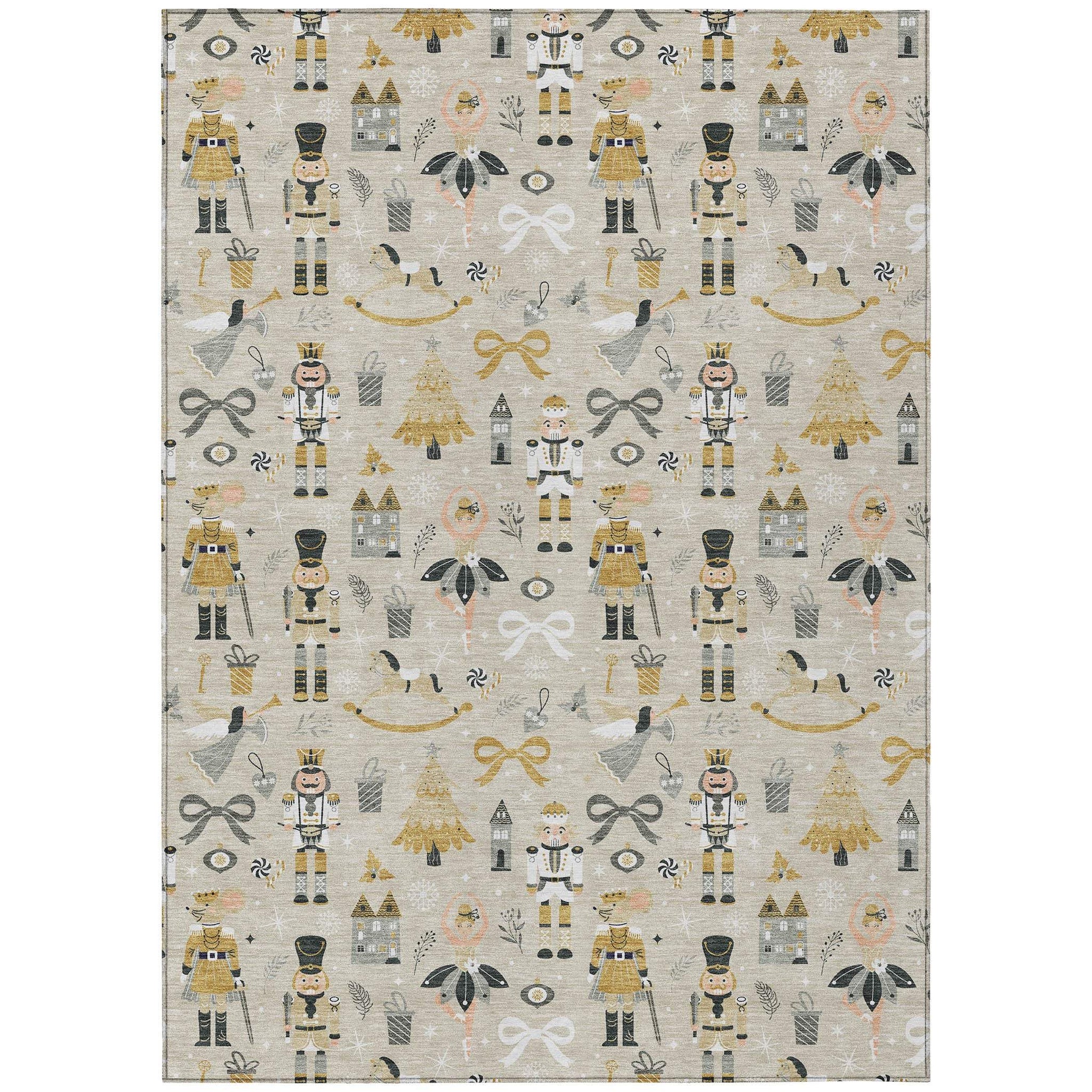 3' X 5' Beige Gold Black And Gray Nutcracker Washable Indoor Outdoor Area Rug - Homeroots - Flyclothing LLC