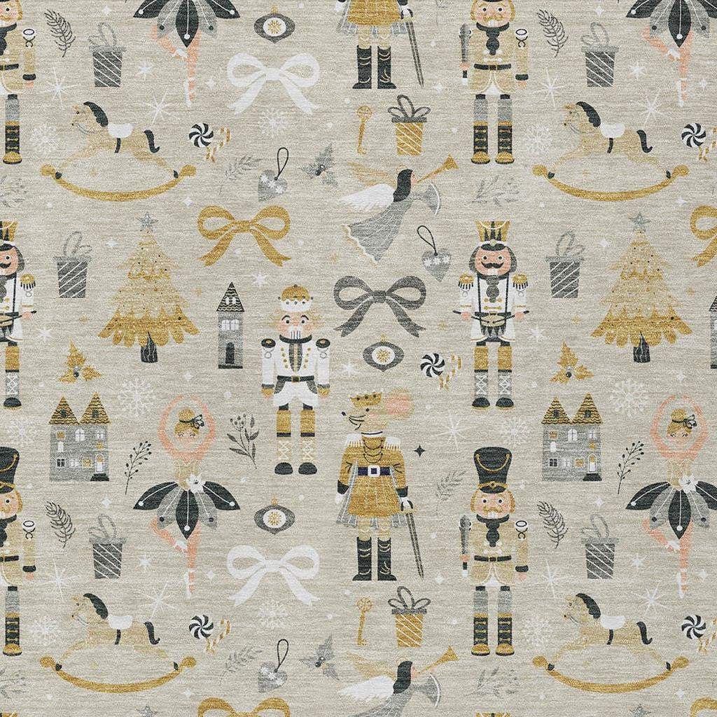 5' X 8' Beige Gold Black And Gray Nutcracker Washable Indoor Outdoor Area Rug - Homeroots - Flyclothing LLC