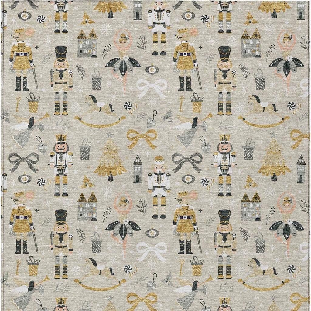 5' X 8' Beige Gold Black And Gray Nutcracker Washable Indoor Outdoor Area Rug - Homeroots - Flyclothing LLC
