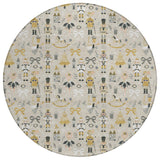 8' Beige Gold Black And Gray Round Nutcracker Washable Indoor Outdoor Area Rug - Homeroots - Flyclothing LLC