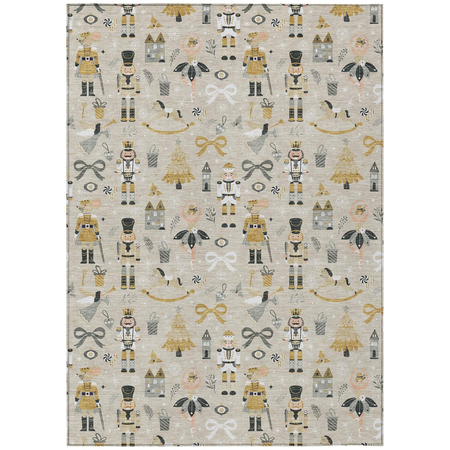 8' X 10' Beige Gold Black And Gray Nutcracker Washable Indoor Outdoor Area Rug - Homeroots - Flyclothing LLC
