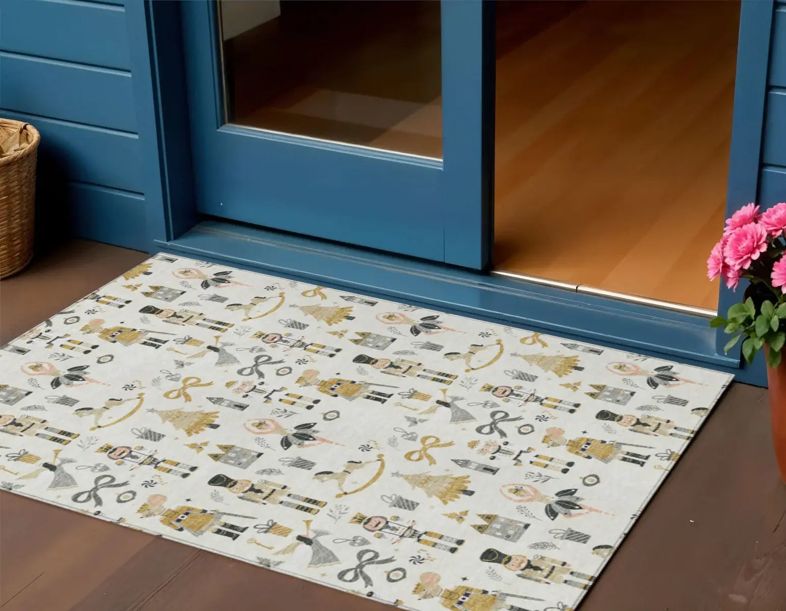 3' X 5' Ivory Gold Black And Gray Nutcracker Washable Indoor Outdoor Area Rug - Homeroots - Flyclothing LLC