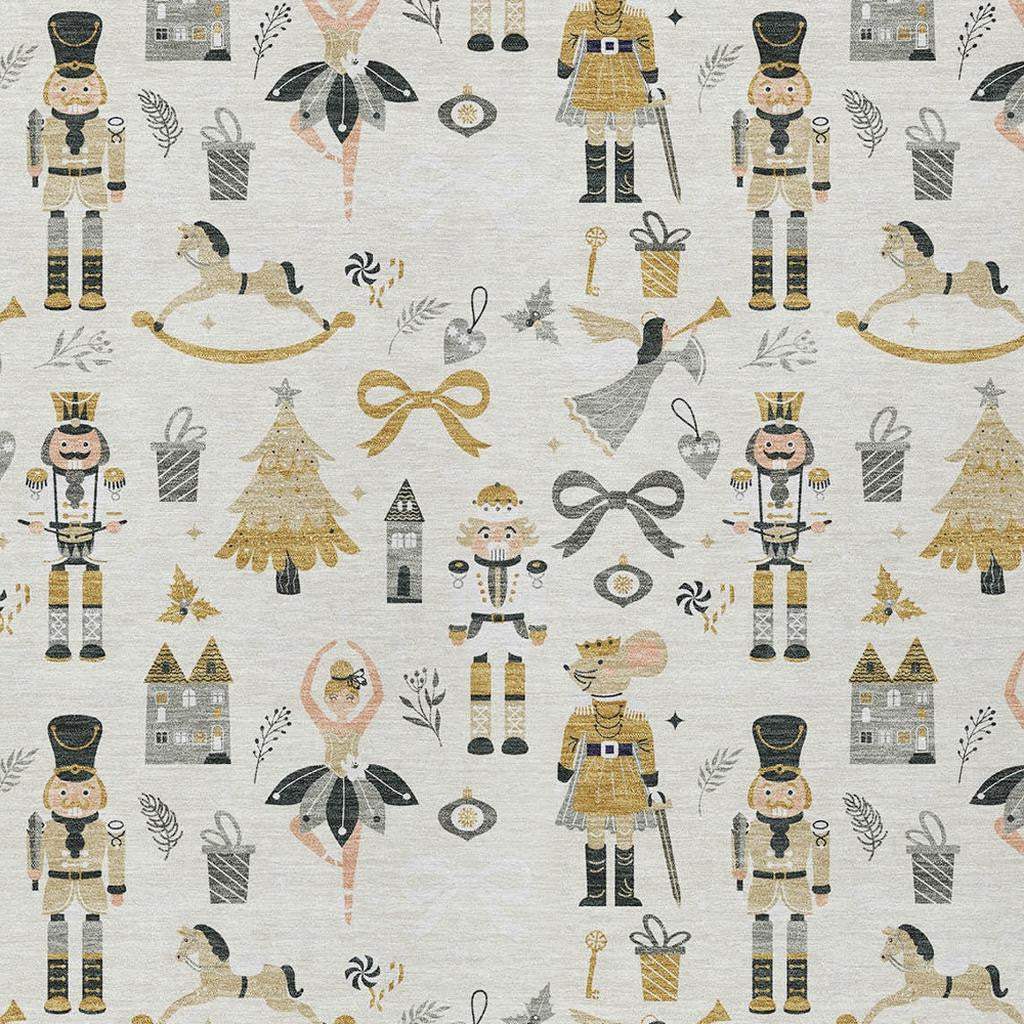 3' X 5' Ivory Gold Black And Gray Nutcracker Washable Indoor Outdoor Area Rug - Homeroots - Flyclothing LLC