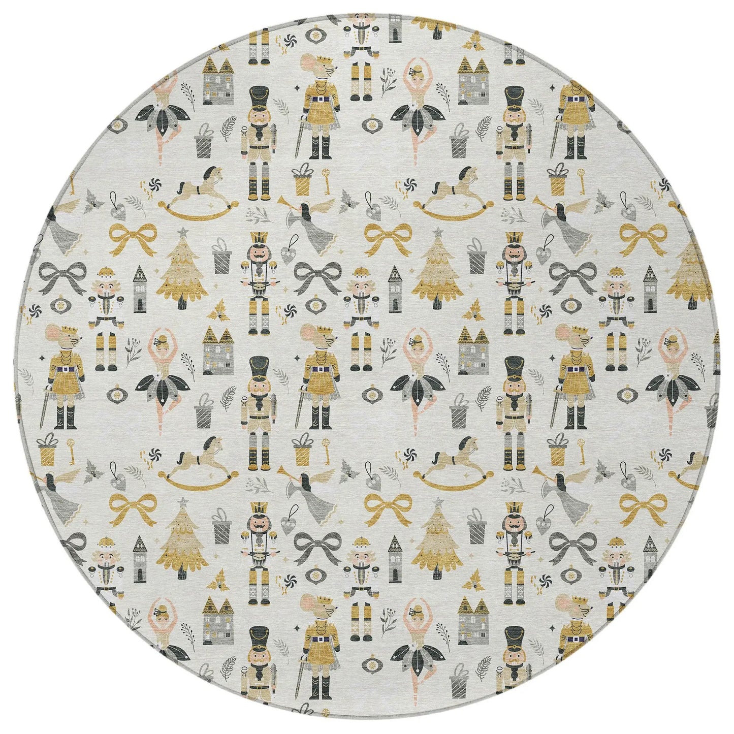 8' Ivory Gold Black And Gray Round Nutcracker Washable Indoor Outdoor Area Rug - Homeroots - Flyclothing LLC