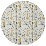 8' Ivory Gold Black And Gray Round Nutcracker Washable Indoor Outdoor Area Rug - Homeroots - Flyclothing LLC