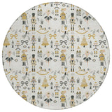 8' Ivory Gold Black And Gray Round Nutcracker Washable Indoor Outdoor Area Rug - Homeroots - Flyclothing LLC