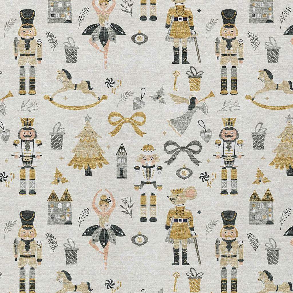 8' X 10' Ivory Gold Black And Gray Nutcracker Washable Indoor Outdoor Area Rug - Homeroots - Flyclothing LLC