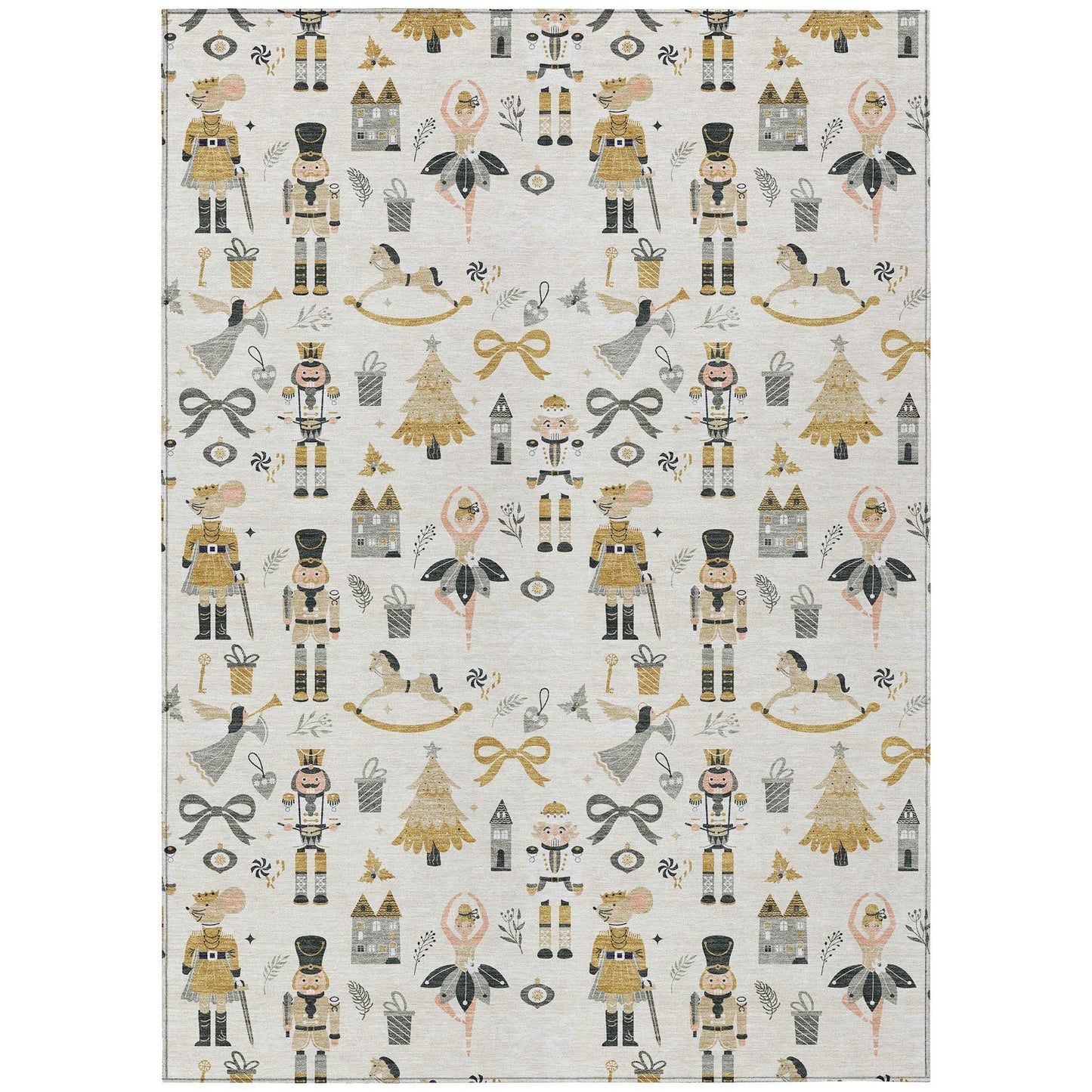 8' X 10' Ivory Gold Black And Gray Nutcracker Washable Indoor Outdoor Area Rug - Homeroots - Flyclothing LLC