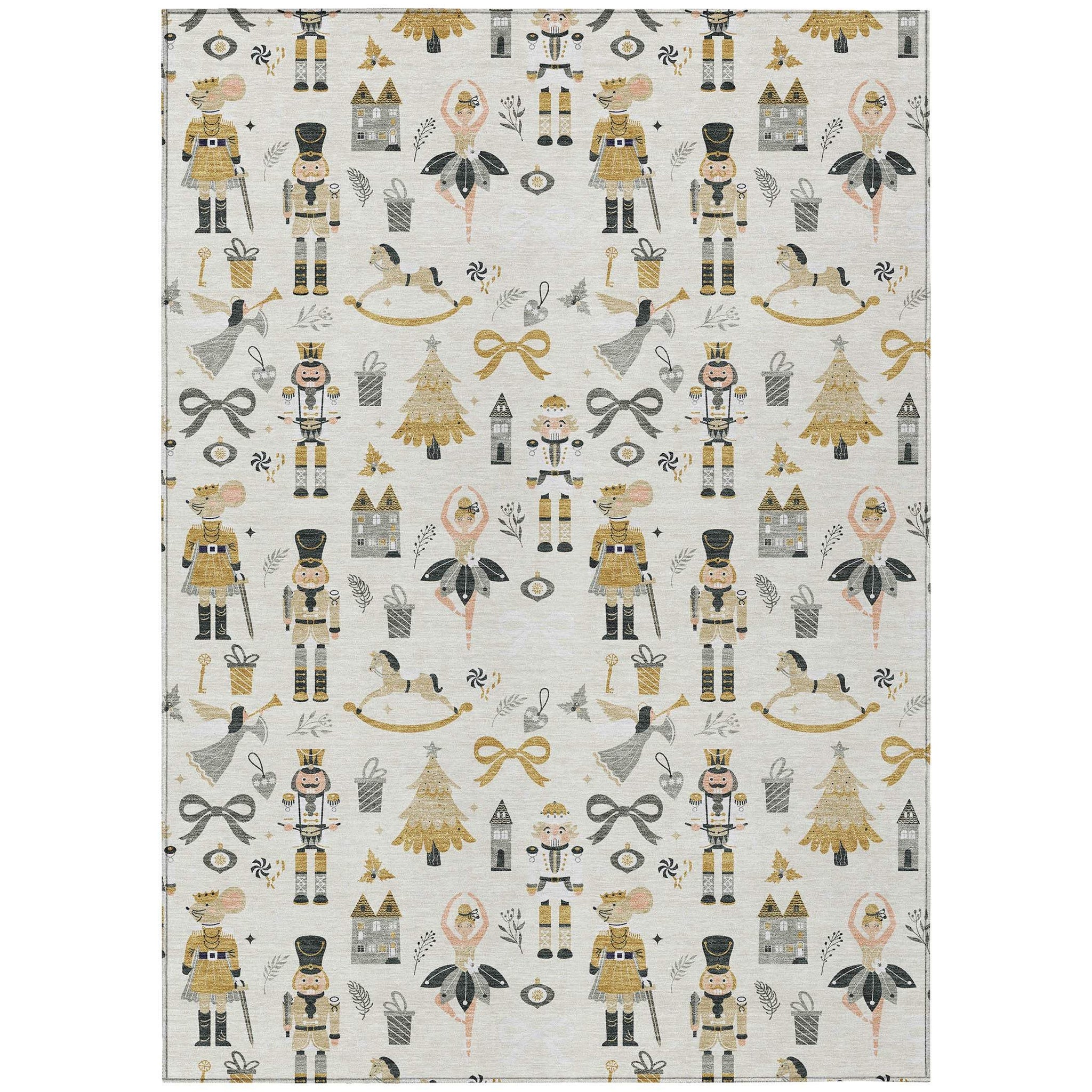 8' X 10' Ivory Gold Black And Gray Nutcracker Washable Indoor Outdoor Area Rug - Homeroots - Flyclothing LLC