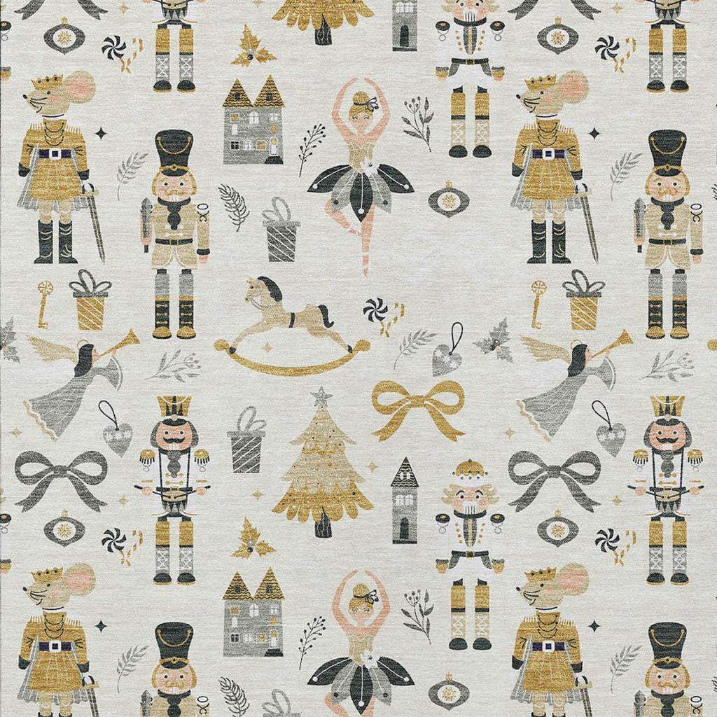 9' X 12' Ivory Gold Black And Gray Nutcracker Washable Indoor Outdoor Area Rug - Homeroots - Flyclothing LLC