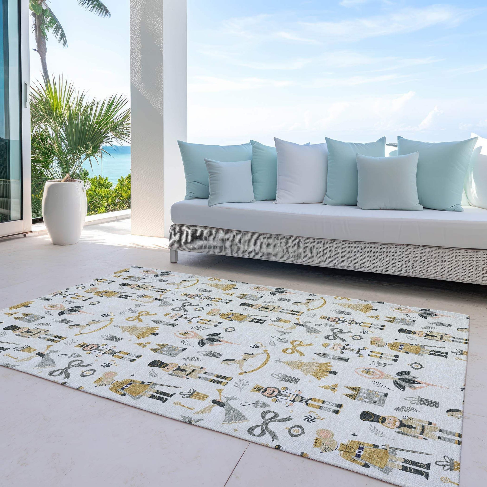 9' X 12' Ivory Gold Black And Gray Nutcracker Washable Indoor Outdoor Area Rug - Homeroots - Flyclothing LLC