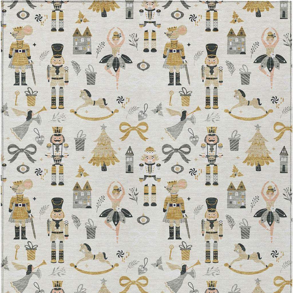 10' X 14' Ivory Gold Black And Gray Nutcracker Washable Indoor Outdoor Area Rug - Homeroots - Flyclothing LLC