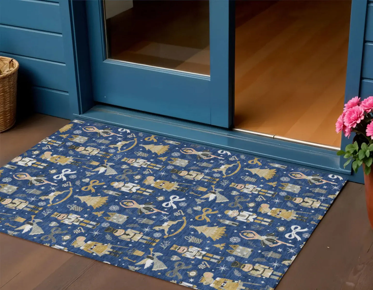 3' X 5' Navy Blue Gold Black And Gray Nutcracker Washable Indoor Outdoor Area Rug - Homeroots - Flyclothing LLC